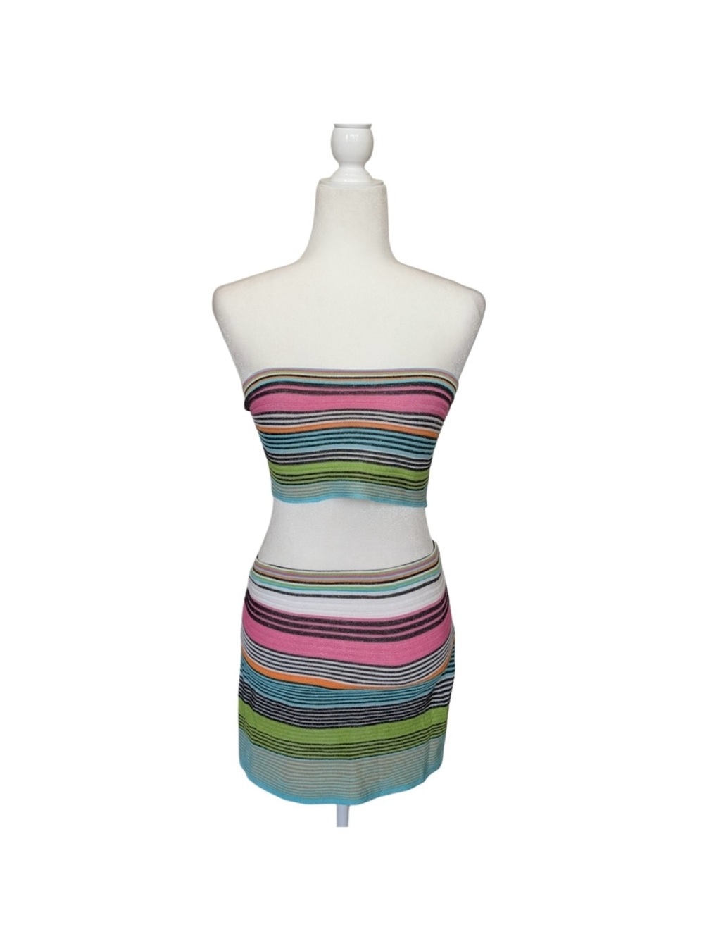 White Fox Boutique Rainbow Strip Pretty Please Mini Skirt and Top Set NWT Small